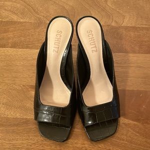 Schutz Black Croc Sandals